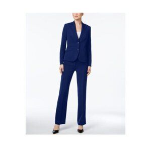 ANNE KLEIN Womens Navy Zippered Clasp Buttoned Straight leg Pants Tommy Control